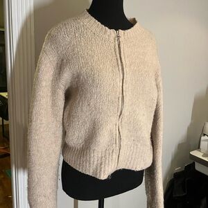Paloma wool Beige Knit Zip-Up Sweater Jacket